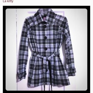 ⚠️DONATING 9/24⚠️🦄5/$40🦄 Gray Plaid Waist Tie Button Up Pea Trench Coat
